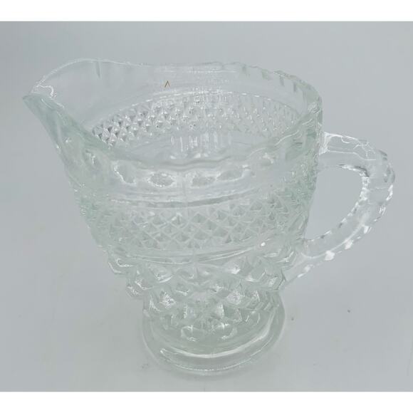 Anchor Hocking Wexford Clear Crystal Creamer Pressed Glass Handle 6 Oz Pitcher - Picture 2 of 8
